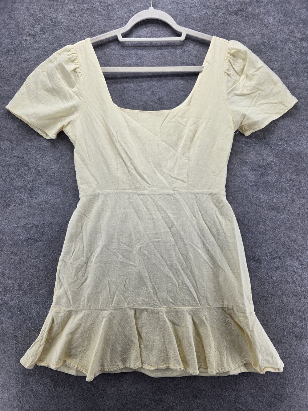 Altar'd State Dress Womens L Yellow Fit & Flare Short Puff Sleeve Ruffle Lined